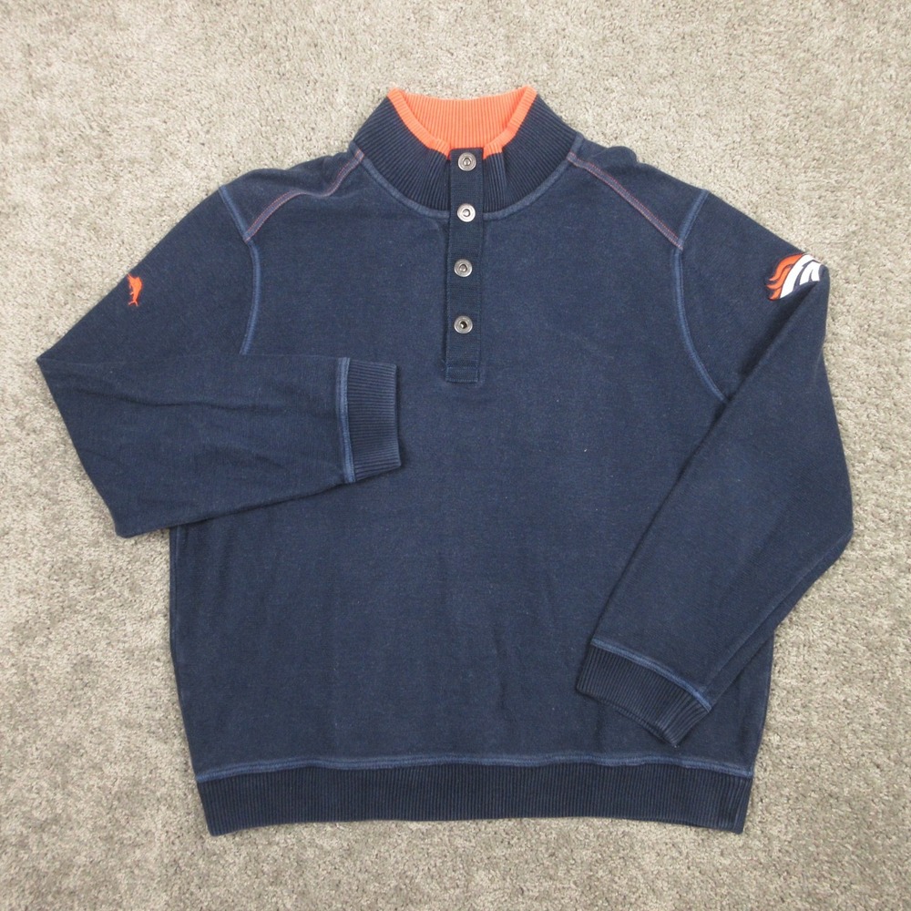 Denver Broncos Sweater Mens Large Blue 1/4 Snap Knit‎ Pullover Tommy Bahama NFL